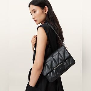 All Saints Ondine quilted black leather shoulder bag